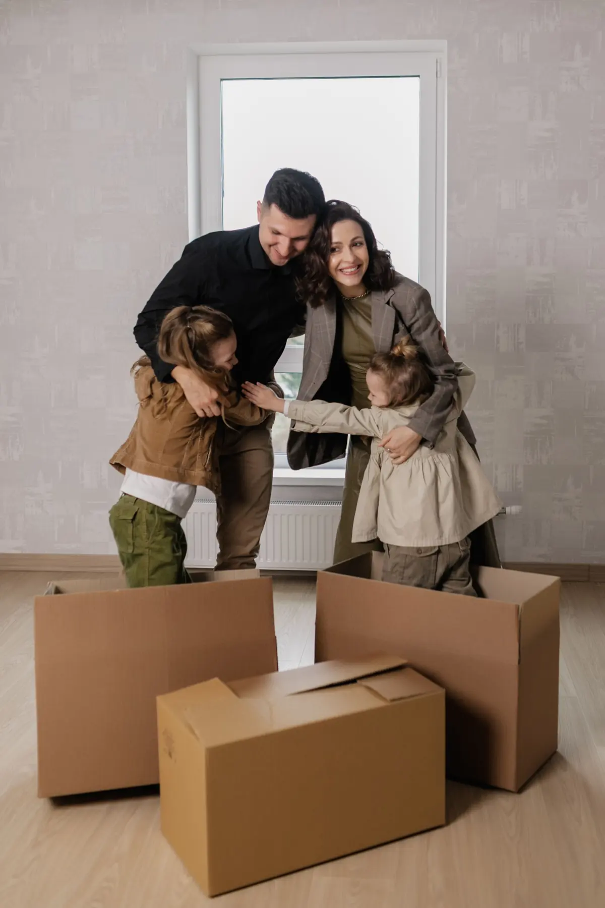 Family celebrating in their new home